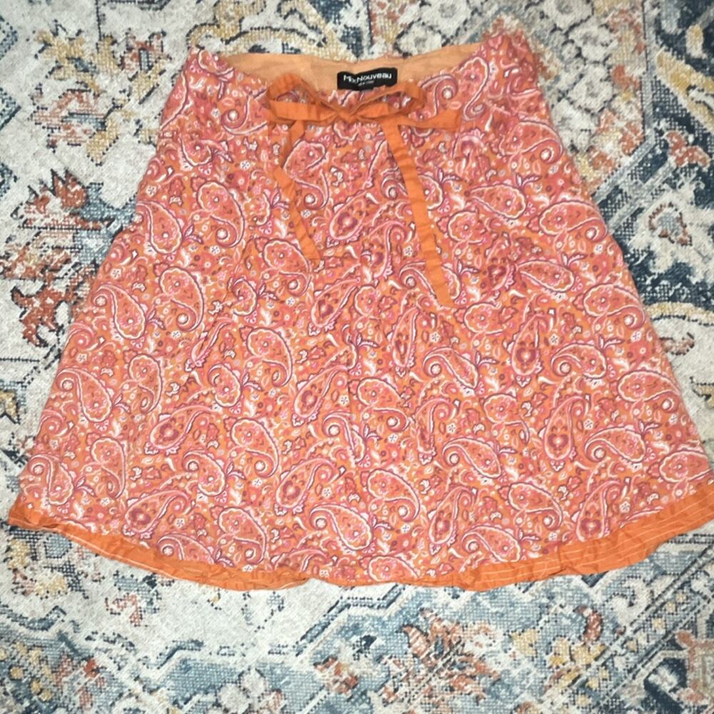 Mix Nouveau Y2K Orange Paisley A-Line Short Skirt Womens Size L 100% Cotton